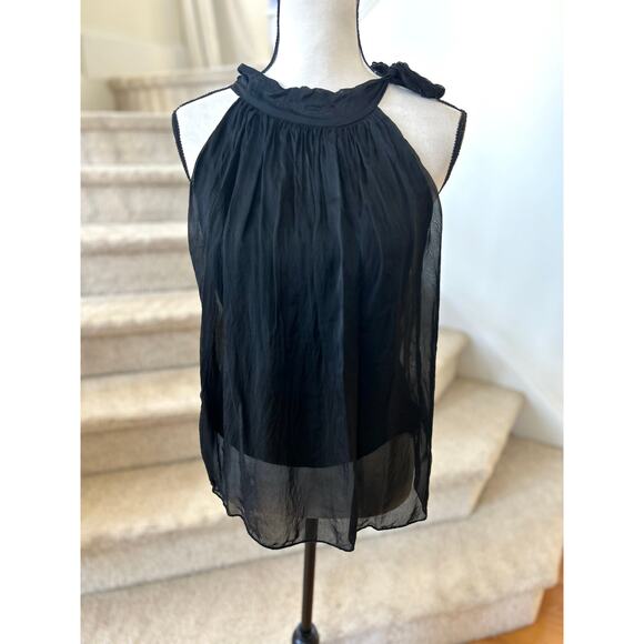 MADE IN ITALY Tops - Made in Italy Black Silk High Tie Neck Blouse Whimsygoth Coquette Romantic